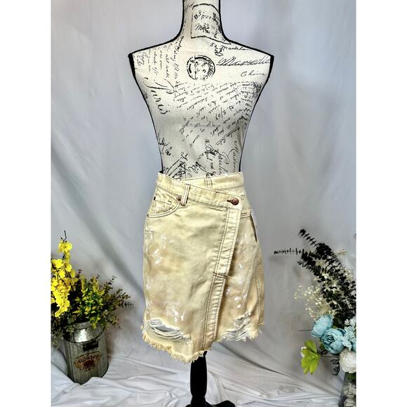 Free People Parker Wrap Denim Mini Skirt Butter Cream - Picture 10 of 16